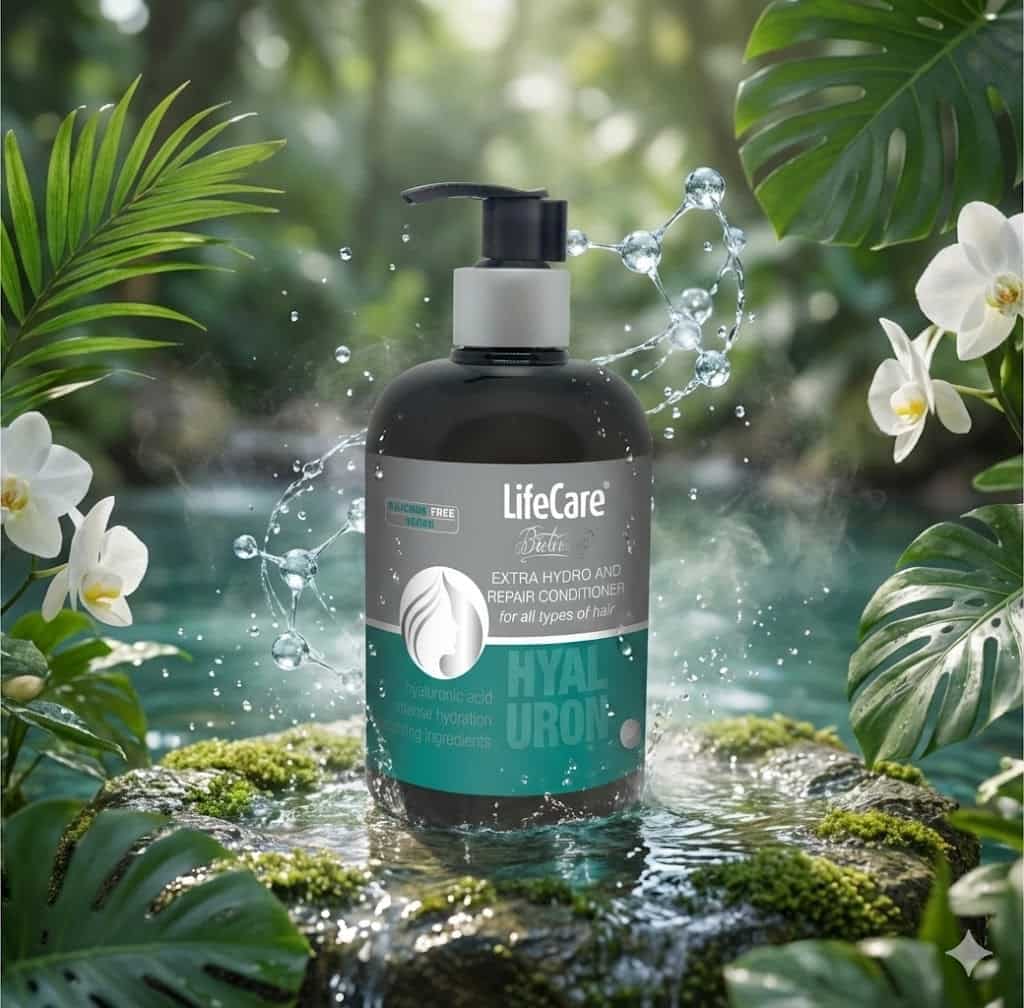 Balsam Life Care cu acid hialuronic pentru hidratare intensă și repararea părului.