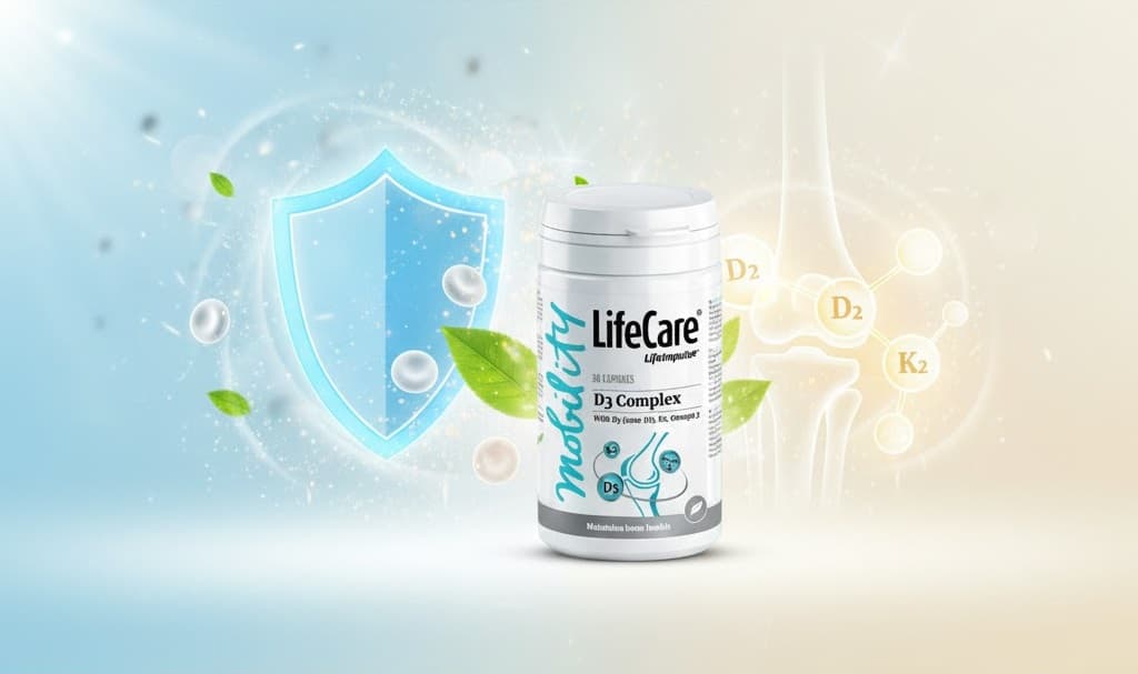 D3 Complex Life Impulse cu K2 pentru imunitate și oase - supliment alimentar LifeCare Mobility sănătos.