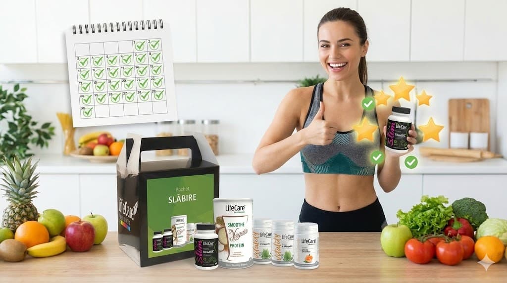 Pachet complet slăbire Life Care - rezultate 30 zile, femeie mulțumită, rating 5 stele.