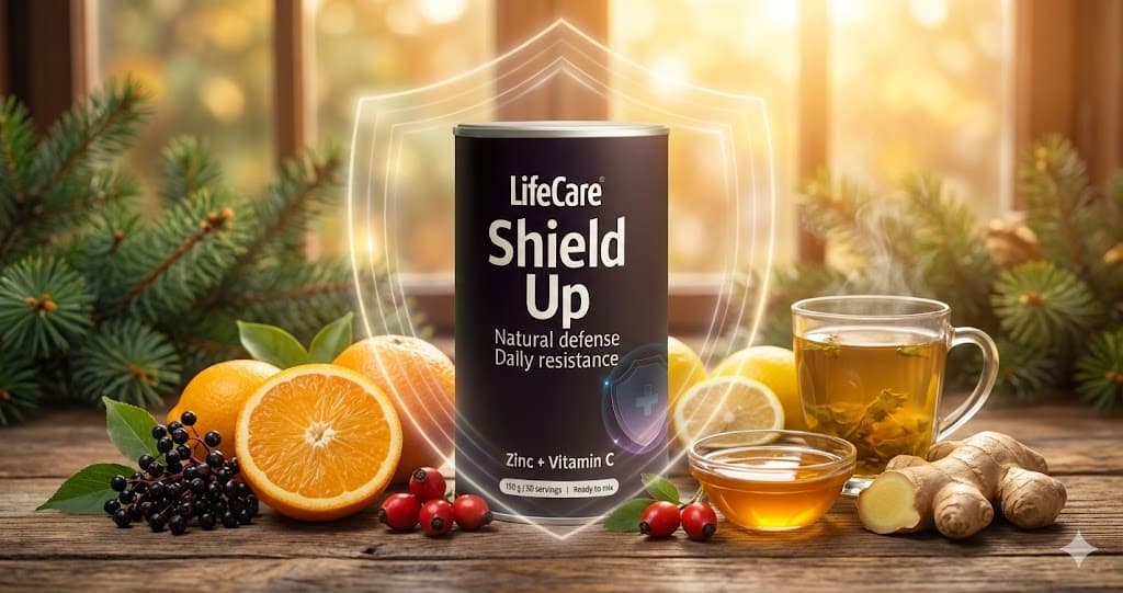 Shield Up Life Care: zinc, vitamina C și ingrediente naturale pentru imunitate și rezistență zilnică.